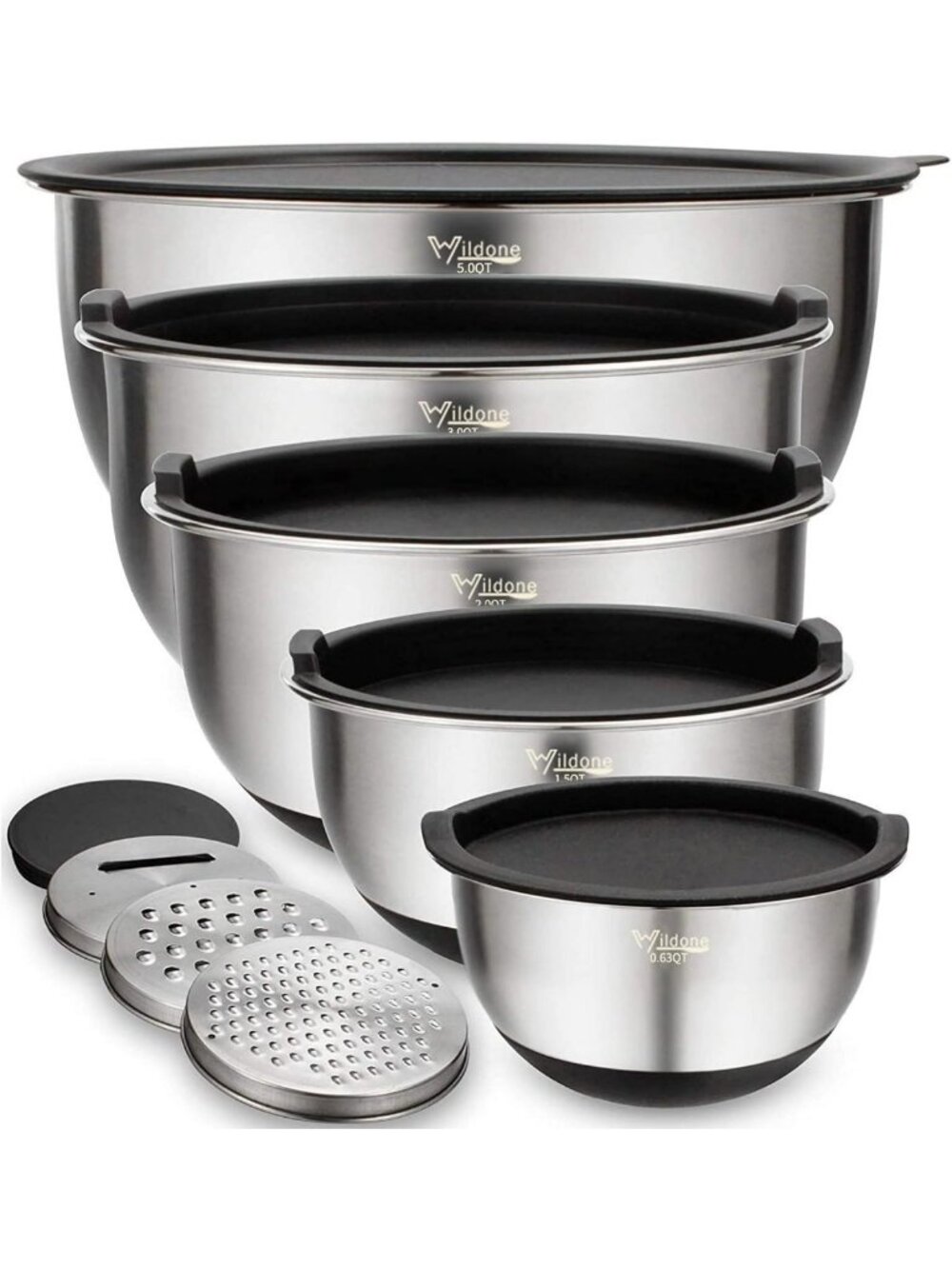5PCS Stainless Steel Mixing Bowls Set with Airtight Lids & Grater Attachments